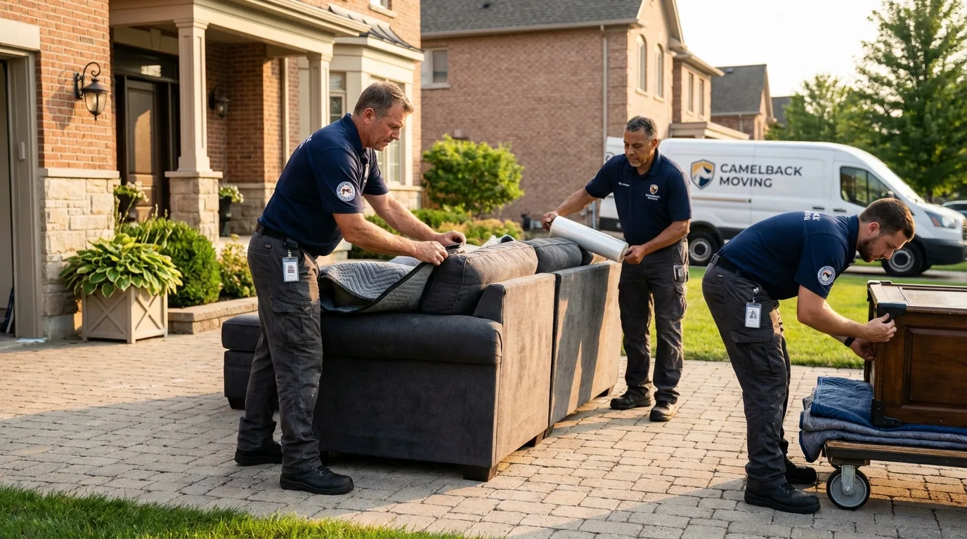Large estate moving crew wrapping furniture in Huxley, IA
